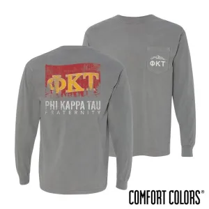 Phi Tau Gray Comfort Colors Flag Long Sleeve Pocket Tee