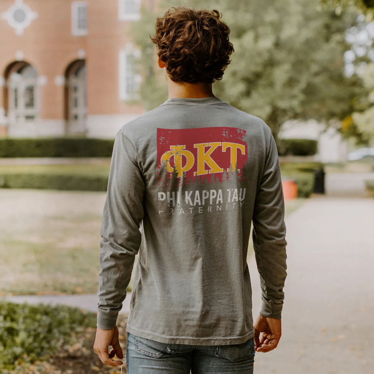 Phi Tau Gray Comfort Colors Flag Long Sleeve Pocket Tee