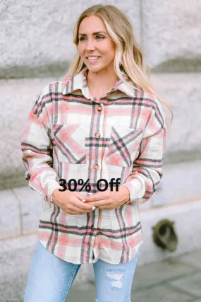 Pink Plaid Button Front Chest Pocket Shacket