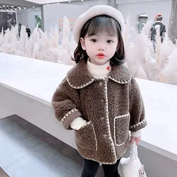 Plush Girls Coat Spring Autumn Lambswool Children's Outerwear New Fashion Korean Version Kids Jacket 1-7 Years Baby Girl Clothes