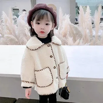 Plush Girls Coat Spring Autumn Lambswool Children's Outerwear New Fashion Korean Version Kids Jacket 1-7 Years Baby Girl Clothes