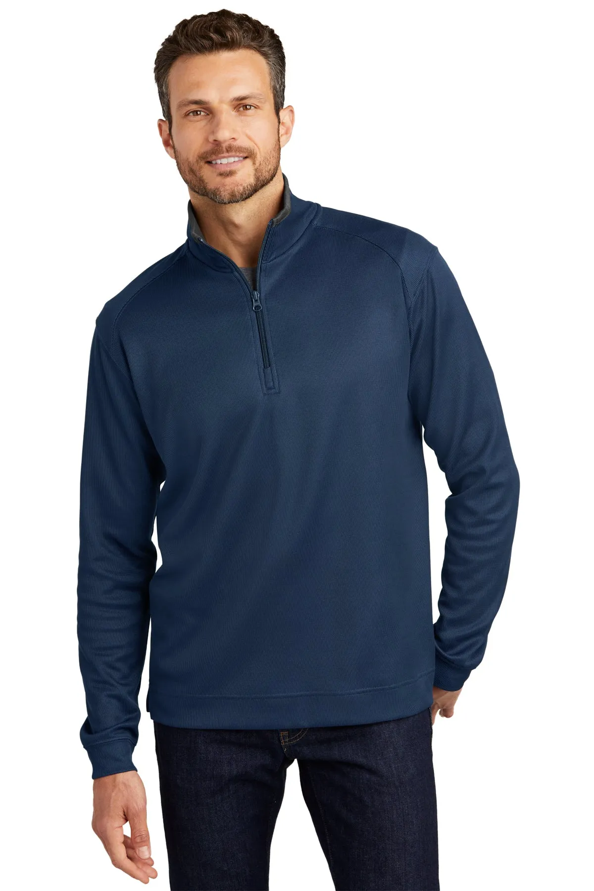 Port Authority Vertical Texture 1/4-Zip Branded Pullovers, Regatta Blue/ Iron Grey