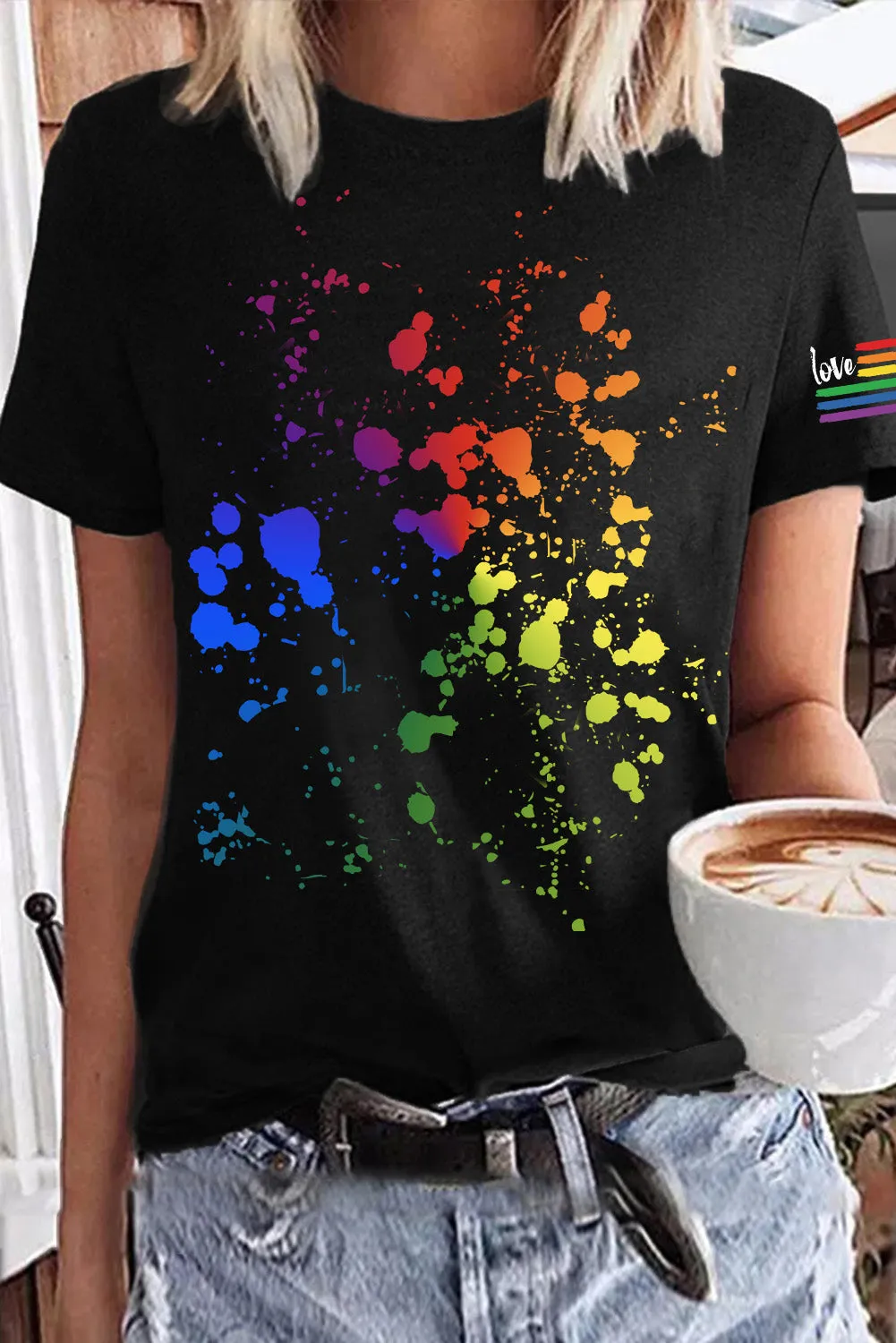 Rainbow Dot Printing Love T Shirt Women Short Sleeve T Shirt Top