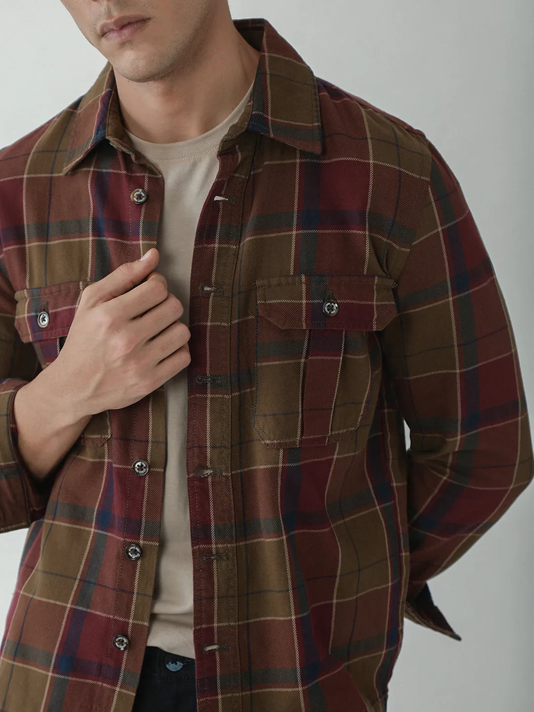 Rust Double Pocket Checks Shacket