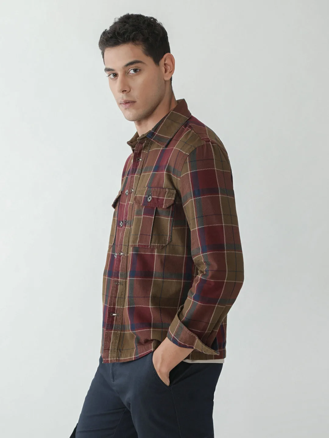 Rust Double Pocket Checks Shacket