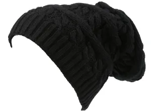 Sakkas Figaro Long Tall Classic Cable Knit Faux Fur Lined Unisex Beanie Hat