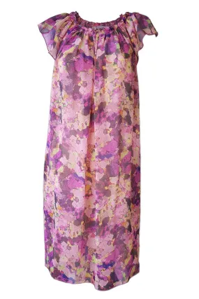 SEE BY CHLOÉ Pink Chiffon Floral Print Kaftan Midi Dress (UK 12)