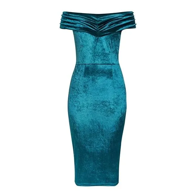 Sexy Off Shoulder Soft Velvet Elegant Office Bodycon Dress