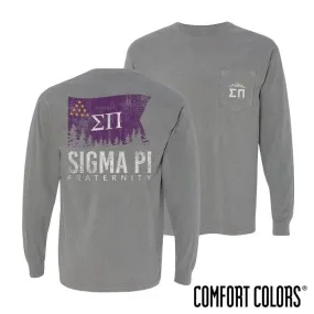 Sigma Pi Gray Comfort Colors Flag Long Sleeve Pocket Tee