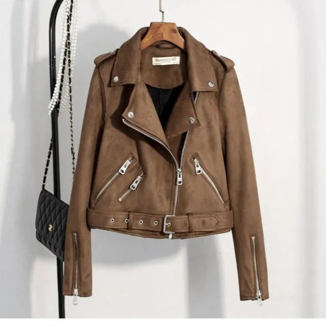 Slim Suede  Biker Jacket PU Coat