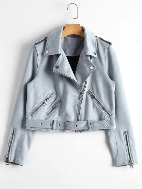 Slim Suede  Biker Jacket PU Coat