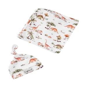 Snuggle Hunny Jersey Wrap with Matching Headwear - Dino Organic