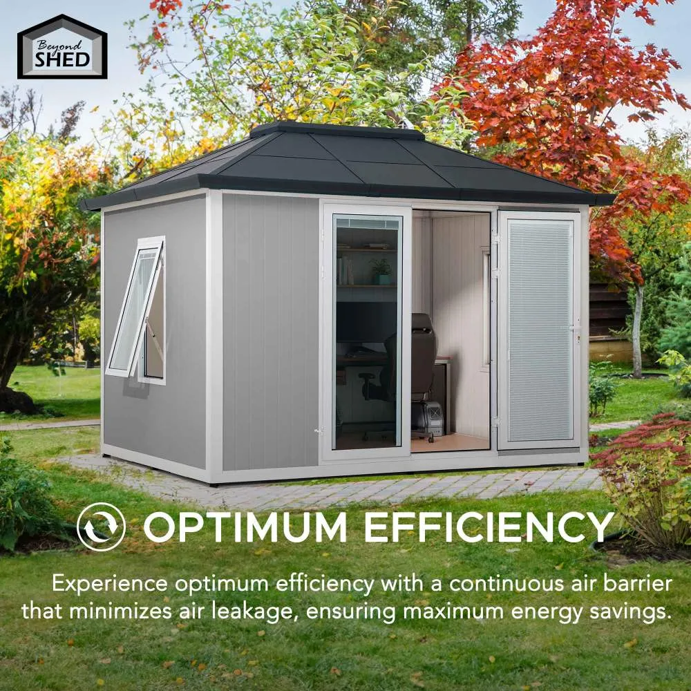 SUNJOY Esquire, Beyond Shed, 10'x12.6' Backyard Office Shed, Outdoor Storage Shed with Floors, 2 Windows, and Lockable Doors