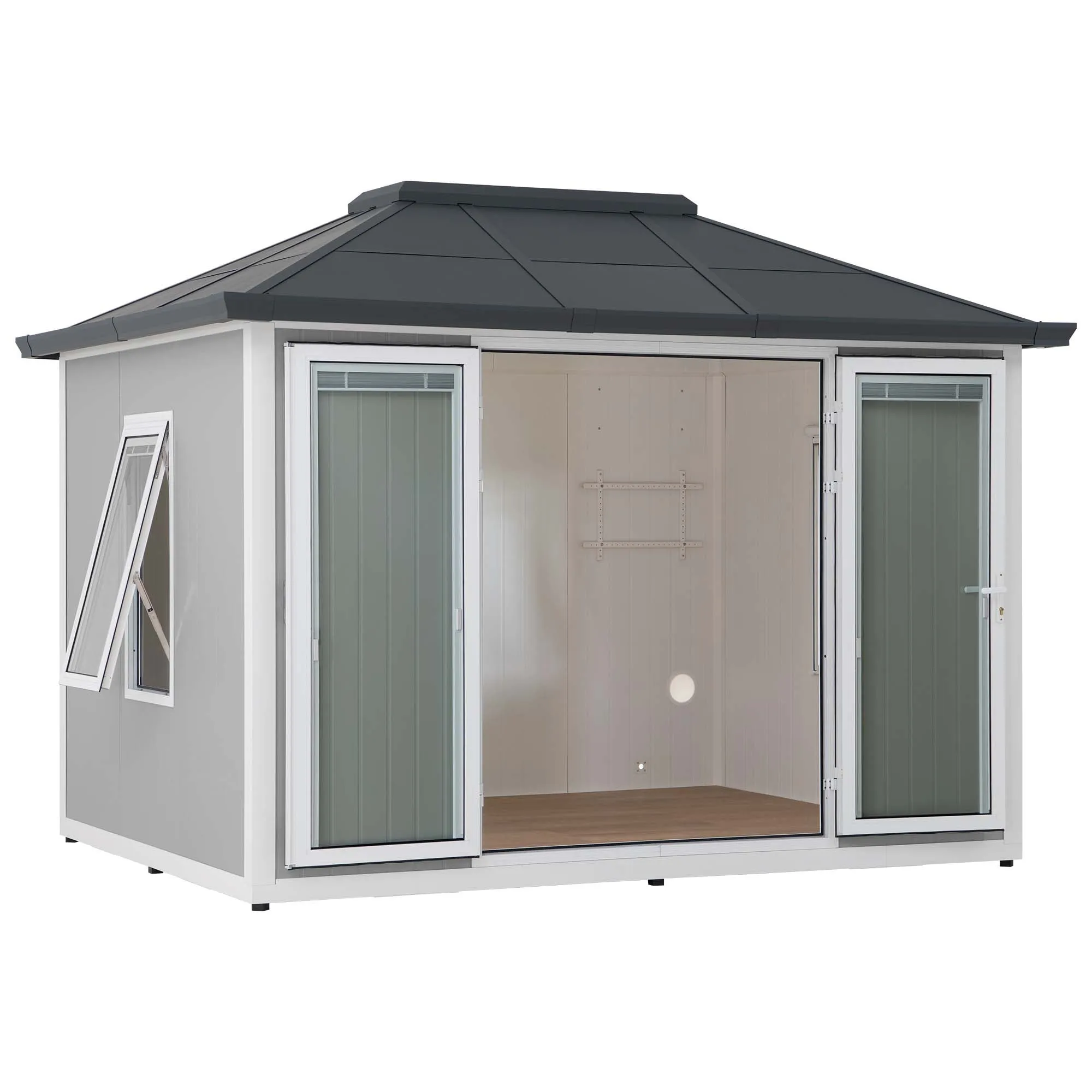 SUNJOY Esquire, Beyond Shed, 10'x12.6' Backyard Office Shed, Outdoor Storage Shed with Floors, 2 Windows, and Lockable Doors