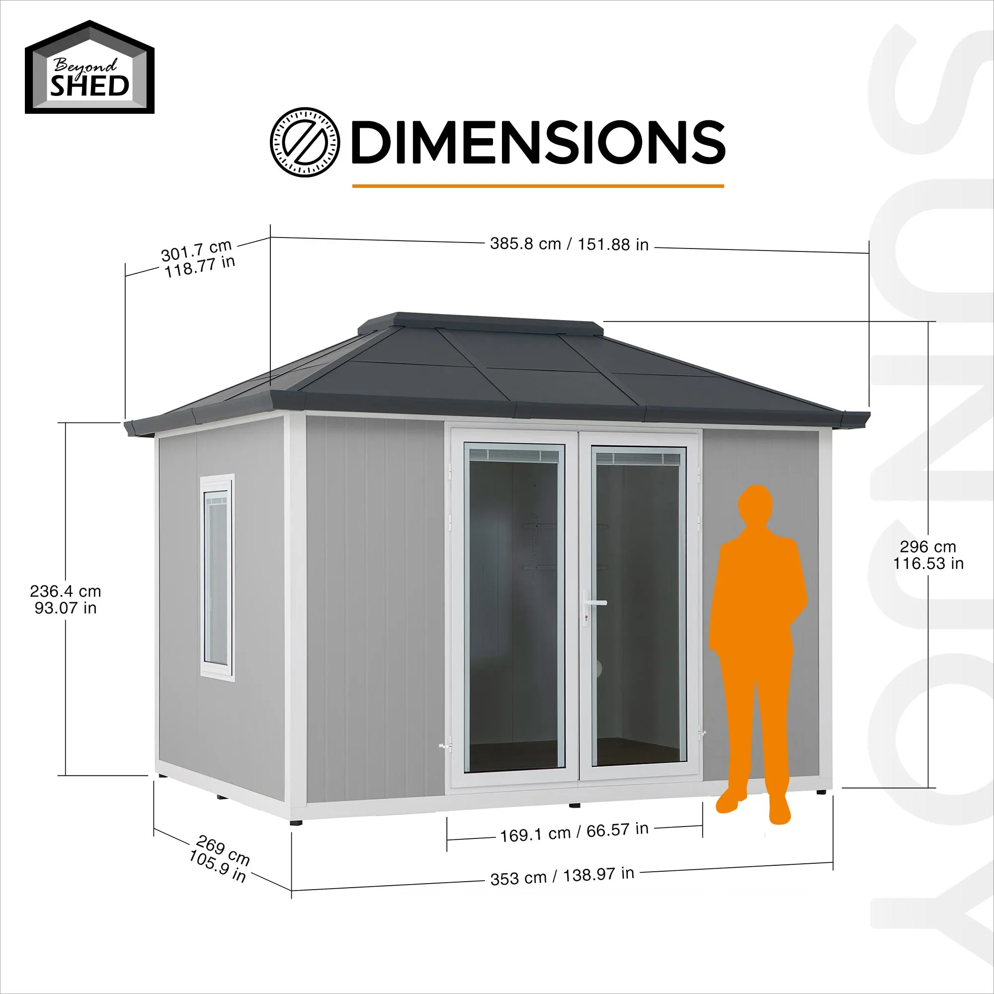 SUNJOY Esquire, Beyond Shed, 10'x12.6' Backyard Office Shed, Outdoor Storage Shed with Floors, 2 Windows, and Lockable Doors