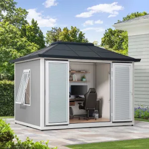 SUNJOY Esquire, Beyond Shed, 10'x12.6' Backyard Office Shed, Outdoor Storage Shed with Floors, 2 Windows, and Lockable Doors