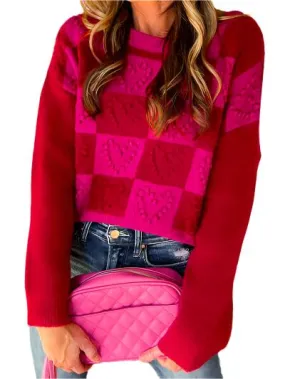 TEEK - Plaid Heart Round Neck Sweater