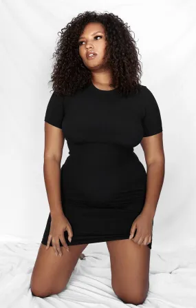 THE LUXE RIB BABY MINI DRESS - BLACK