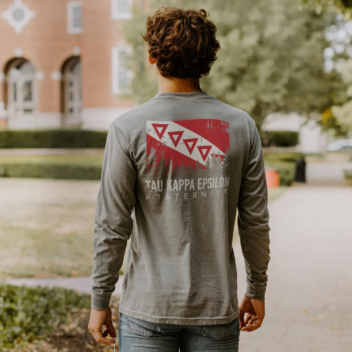 TKE Gray Comfort Colors Flag Long Sleeve Pocket Tee