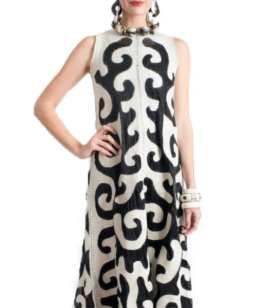 Totemic Dress: Ivory on Black