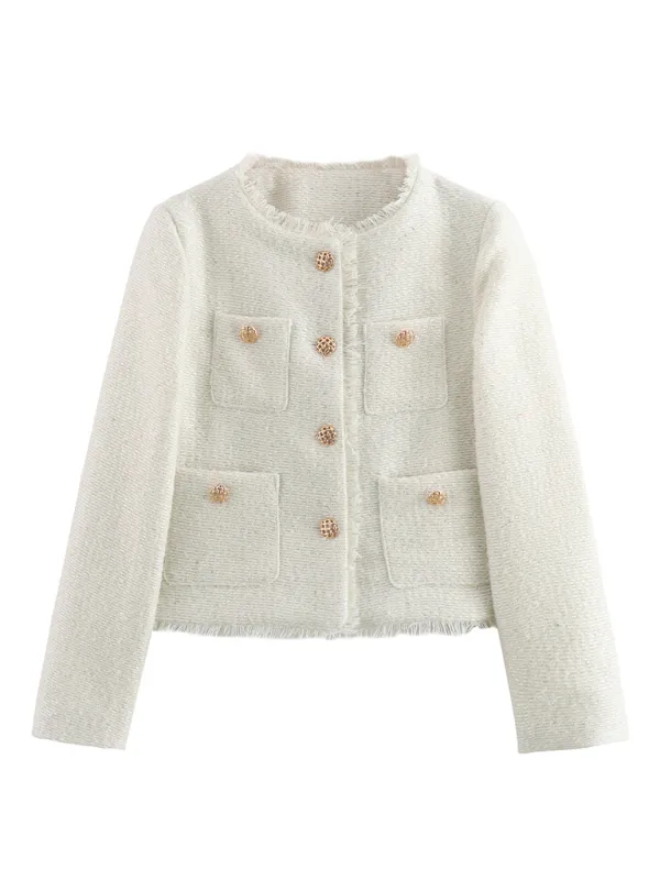 Trendy Cropped Bouclé Jacket - Textured Chic