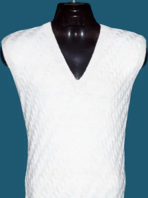 Unique Stylish Snow White Sleeveless Graminarts Knitting Sweater For Men