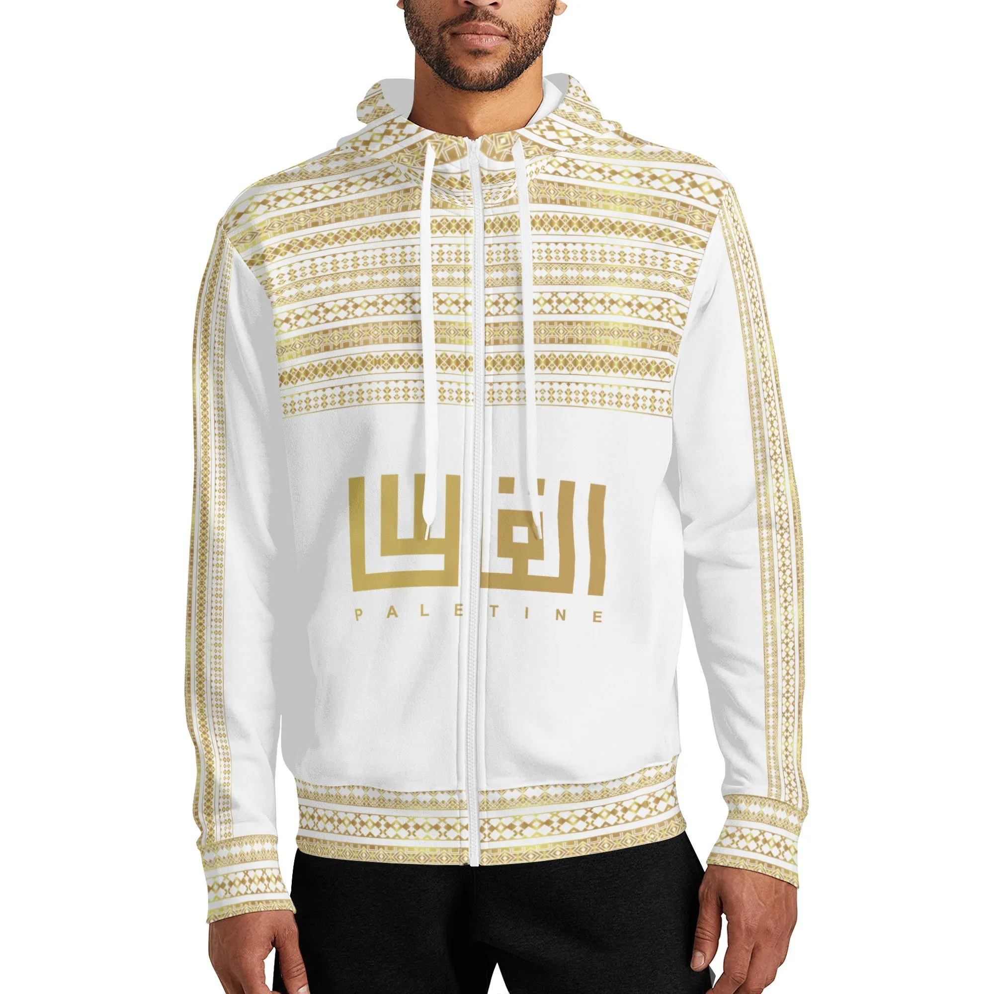 Unisex Palestine Decoration Full Zip Hoodie - White