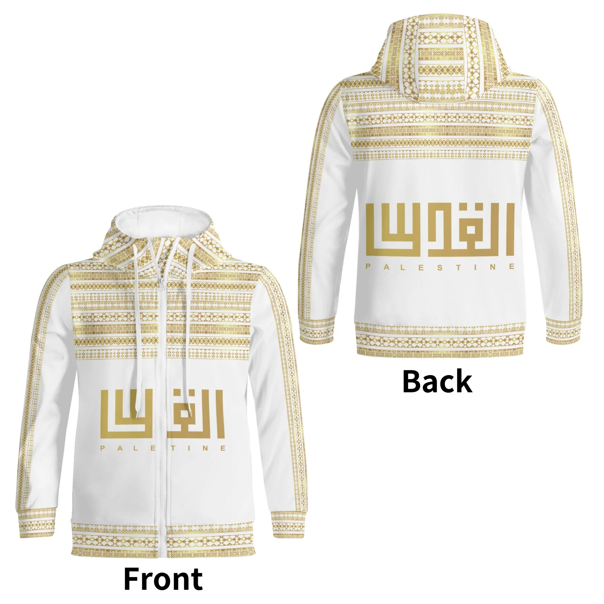 Unisex Palestine Decoration Full Zip Hoodie - White