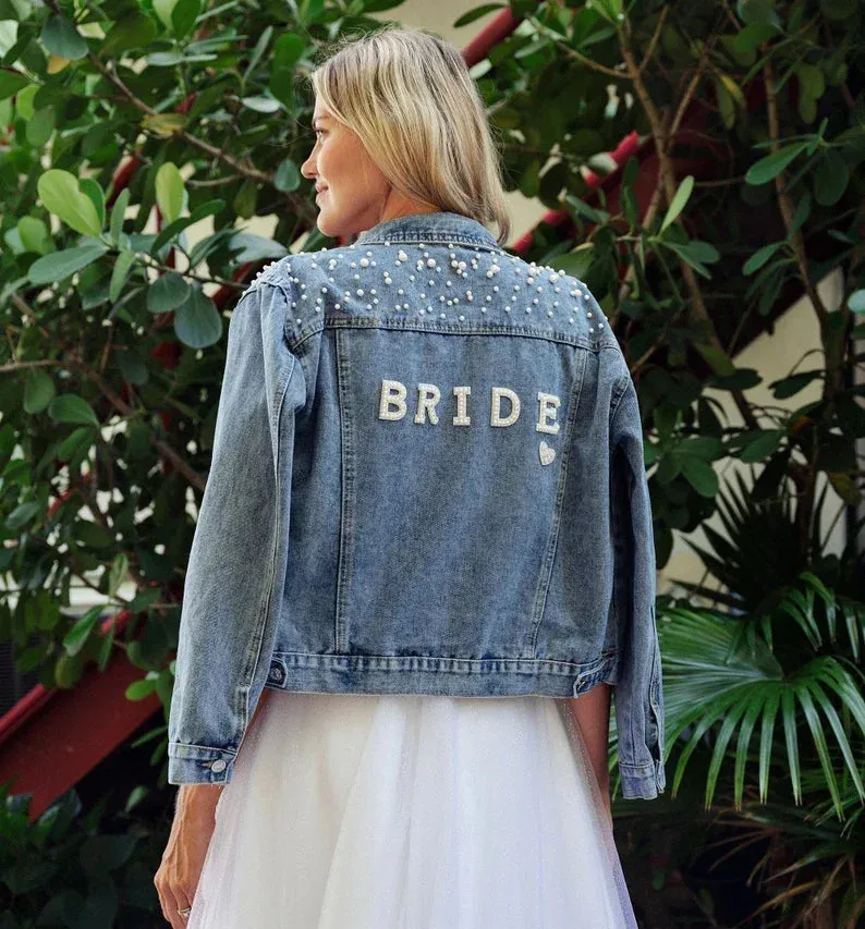 Uniwim Rhinestone Custom Bridal Denim Jacket Future Mrs Wedding Jackets Wifey Name Pearl Detailing Personalized Bridal Party Coat