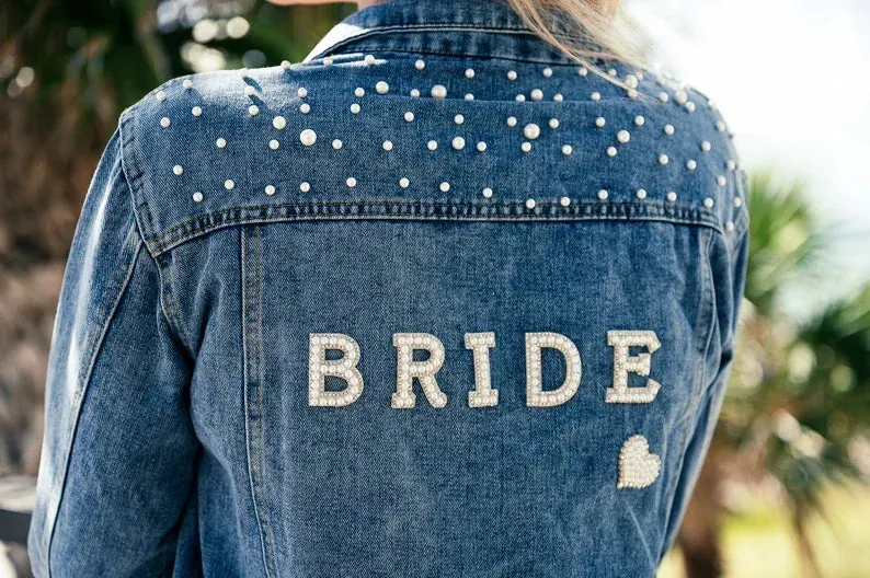 Uniwim Rhinestone Custom Bridal Denim Jacket Future Mrs Wedding Jackets Wifey Name Pearl Detailing Personalized Bridal Party Coat