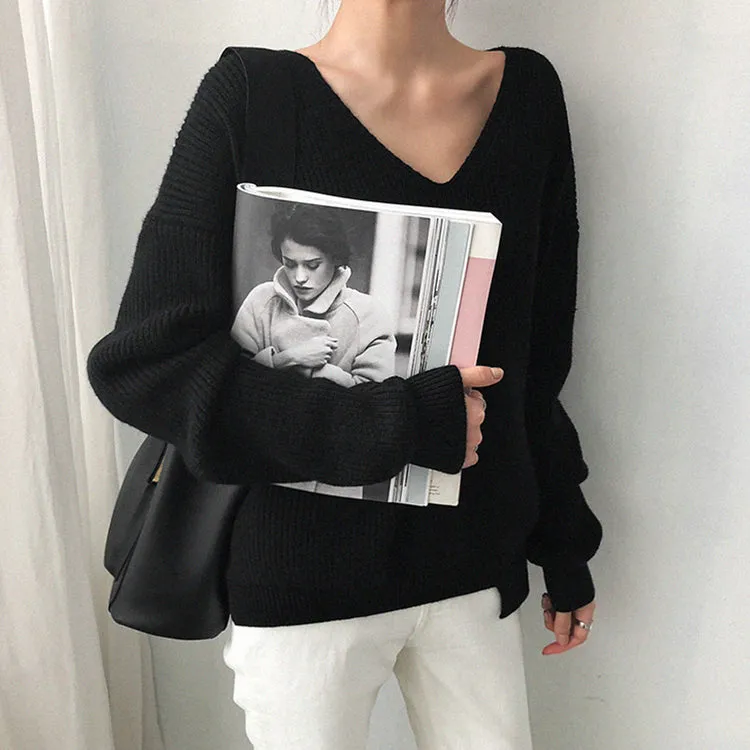 V-Neck Knitted Casual Sweater