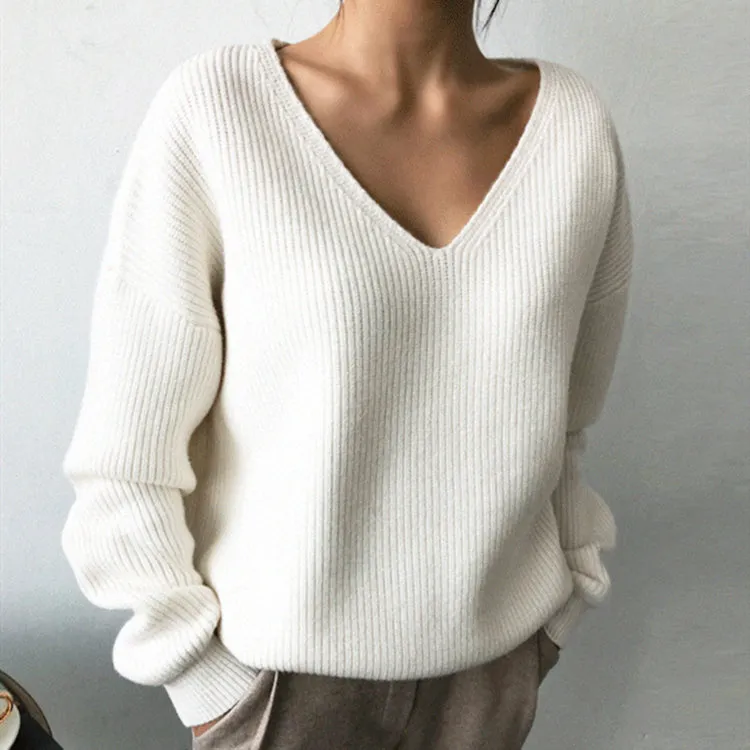 V-Neck Knitted Casual Sweater