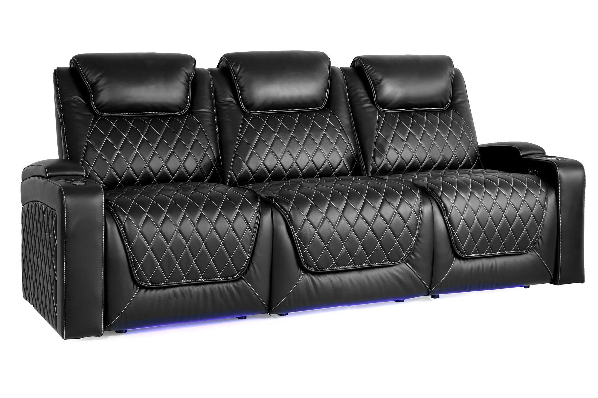 Valencia Oslo XL Console Leather Home Theater Seating Row of 3 Dropdown Center, Midnight Black