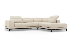 Valencia Valletta Top Grain Leather L-Shape with Right Chaise Sofa, Beige