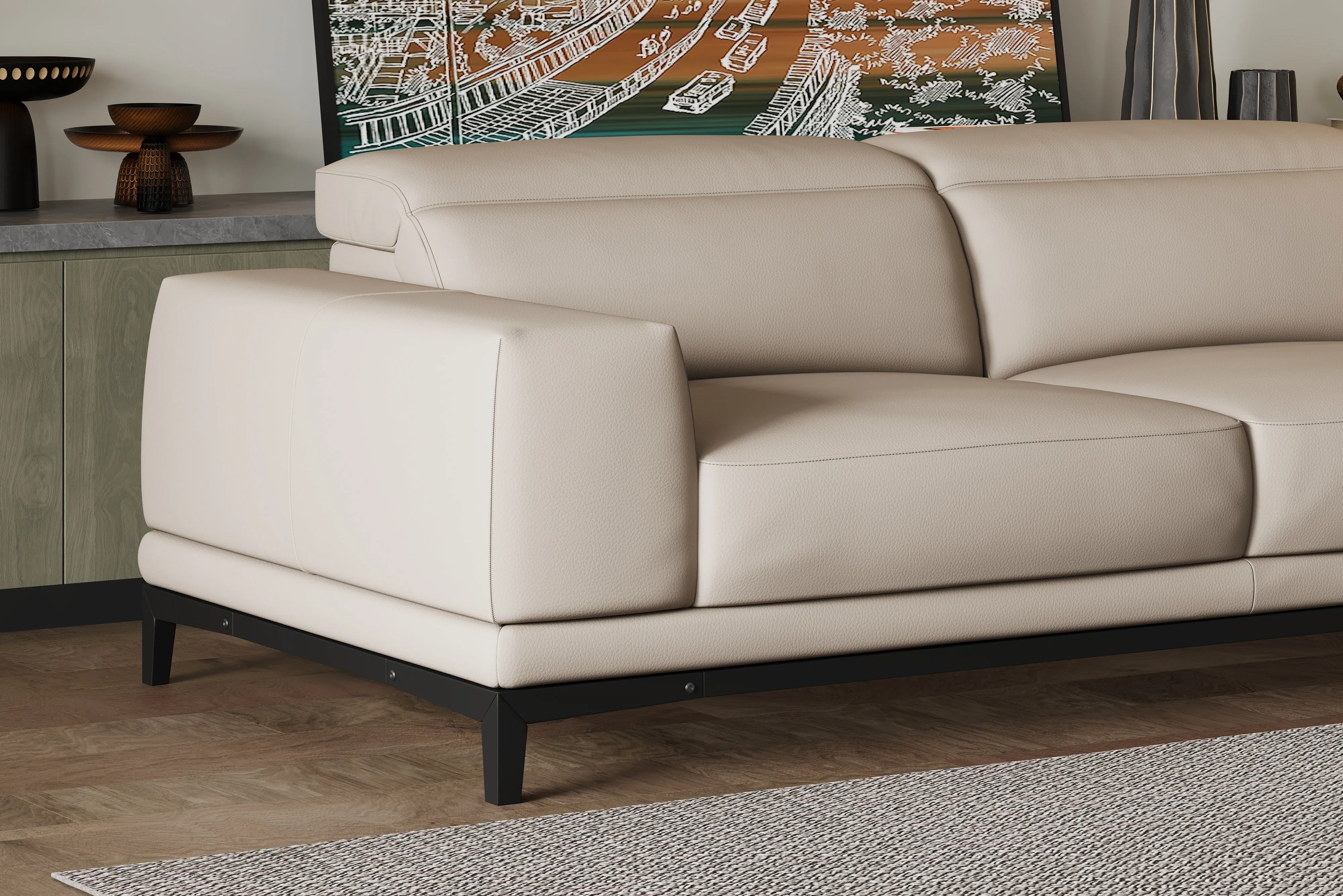 Valencia Valletta Top Grain Leather Loveseat Sofa, Beige