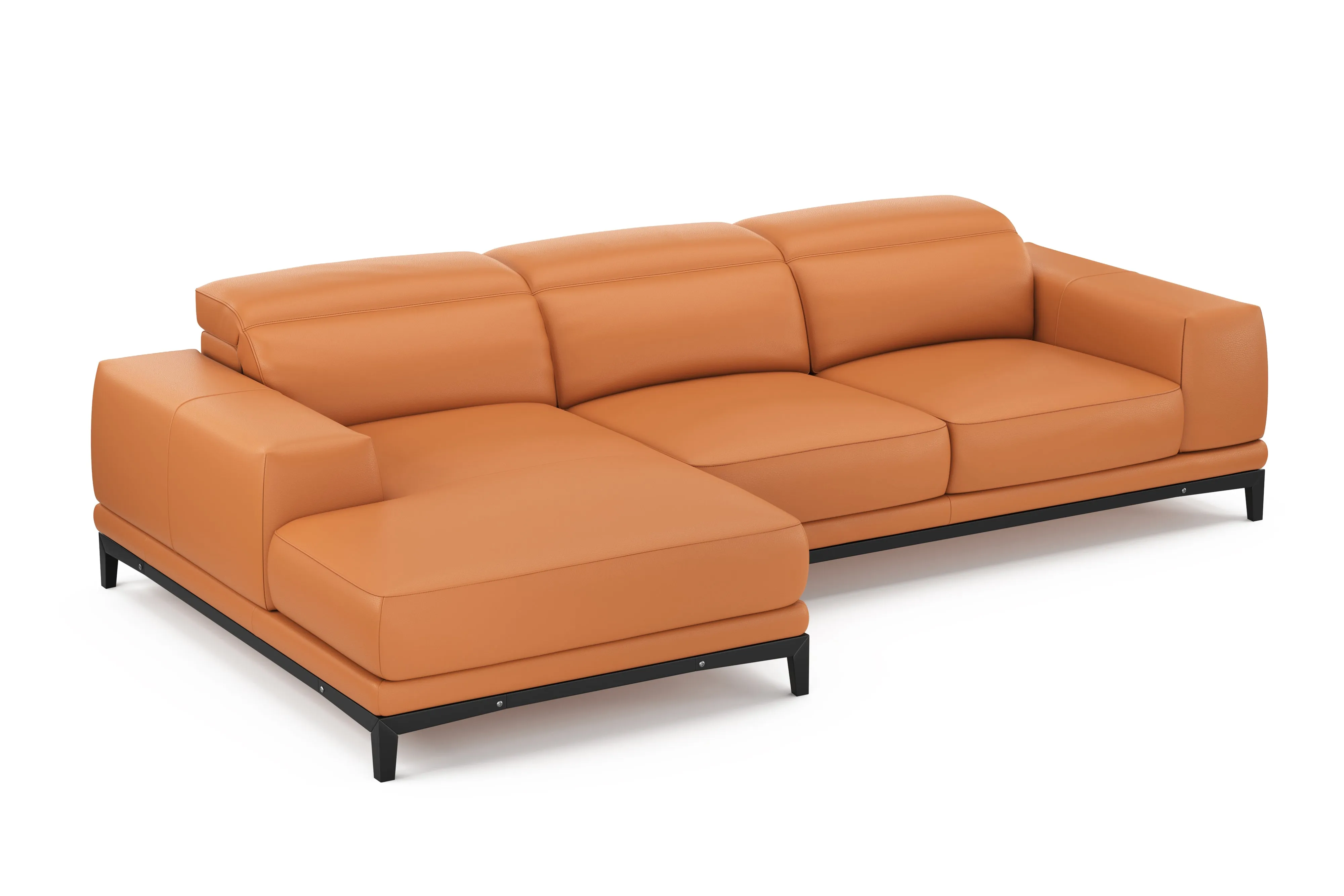 Valencia Valletta Top Grain Leather Three Seats with Left Chaise Sofa, Cognac