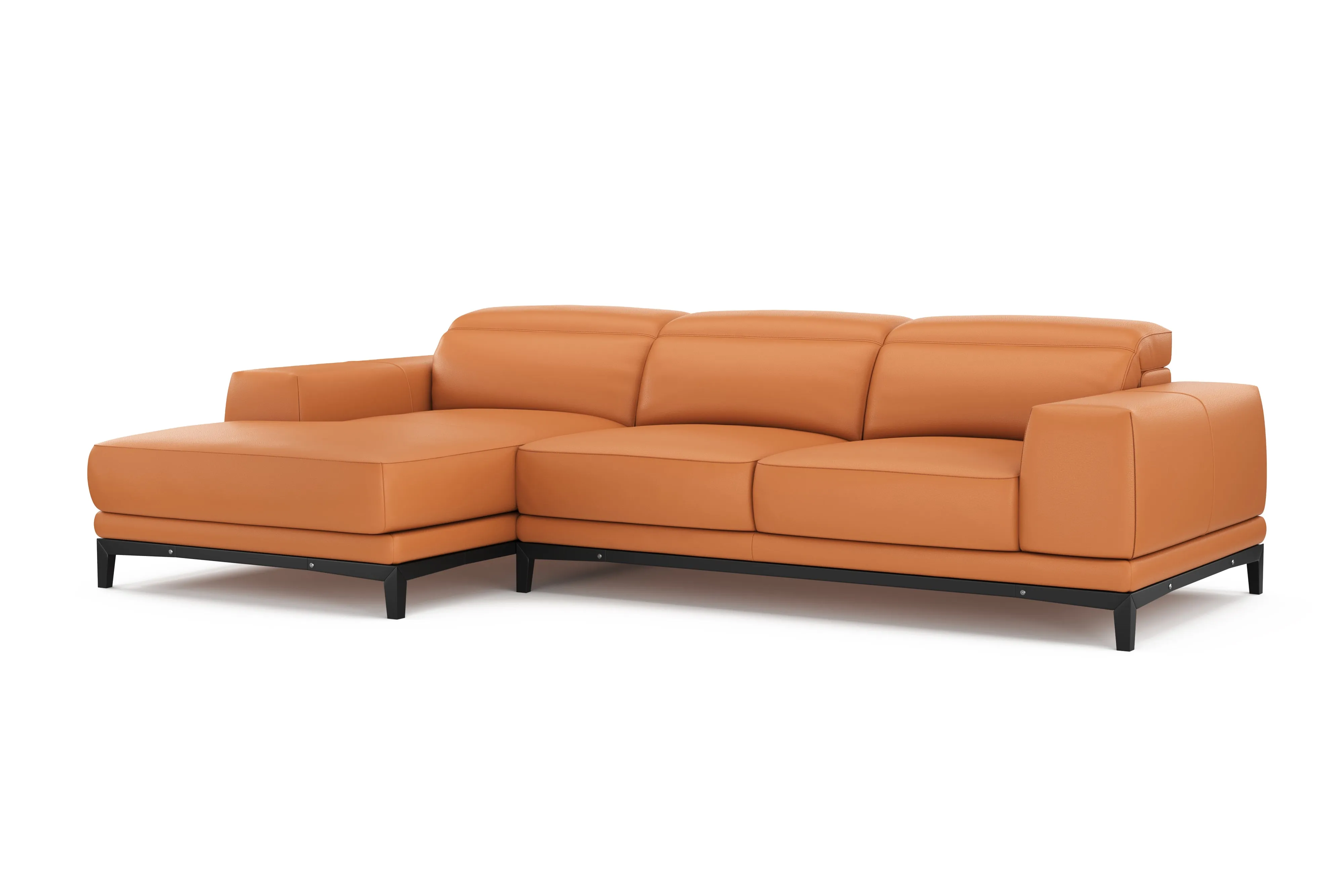 Valencia Valletta Top Grain Leather Three Seats with Left Chaise Sofa, Cognac