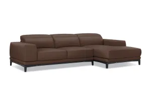 Valencia Valletta Top Grain Leather Three Seats with Right Chaise Sofa, Dark Brown