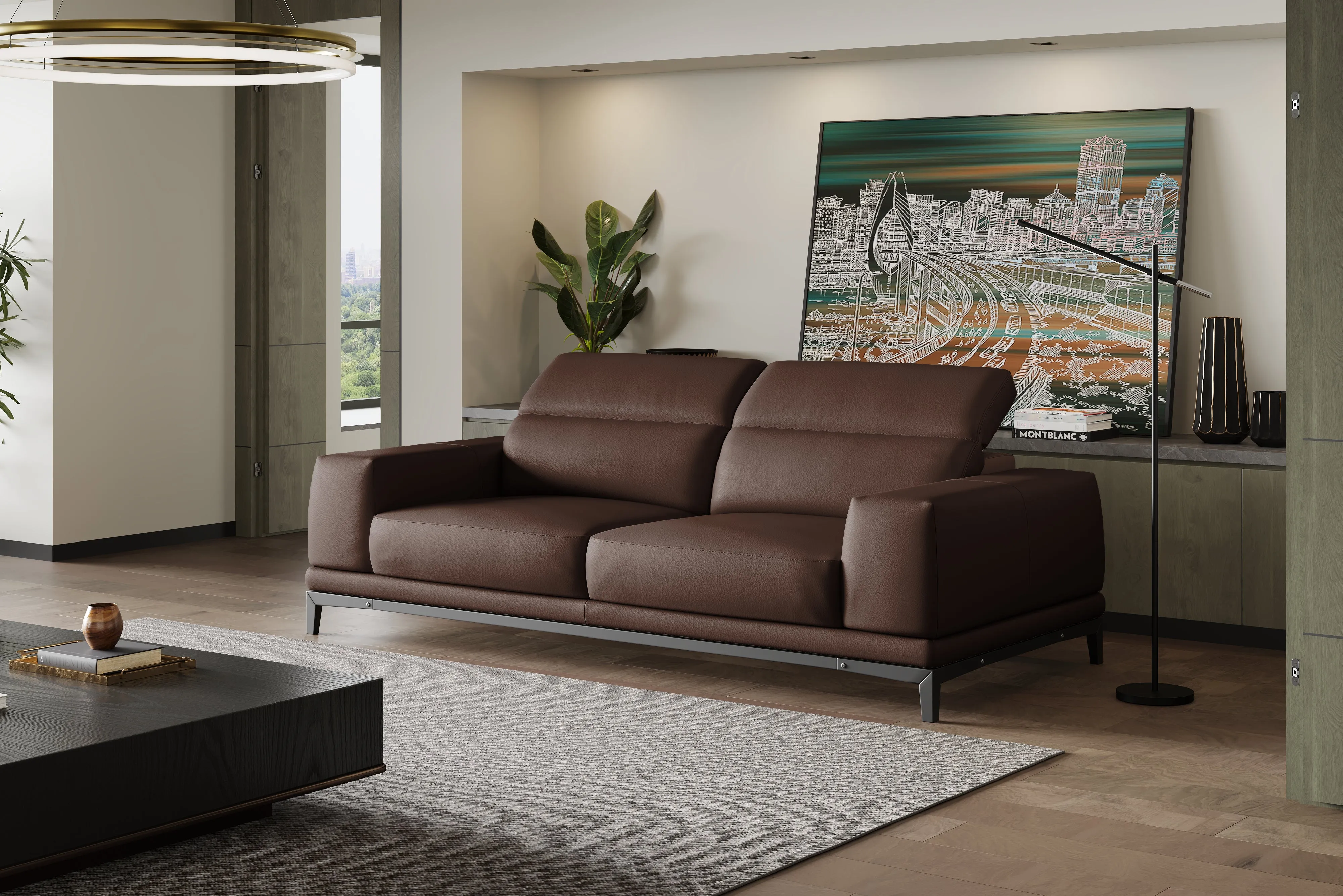 Valencia Valletta Top Grain Leather Wide Seats Sofa, Dark Brown