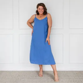 Valyn spaghetti strap linen midi dress - marine blue