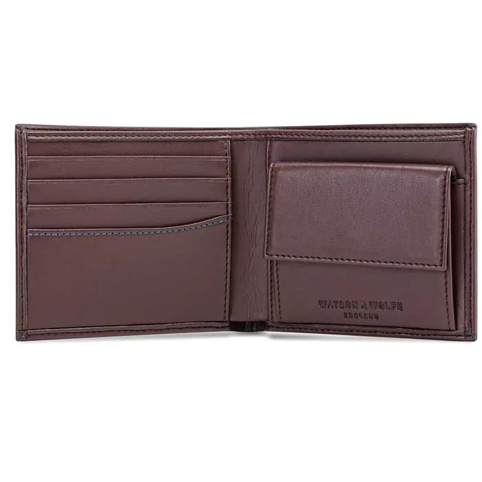 Vegan Leather RFID Protective Wallet with Coin Pocket | Chestnut Brown & Cobalt Blue