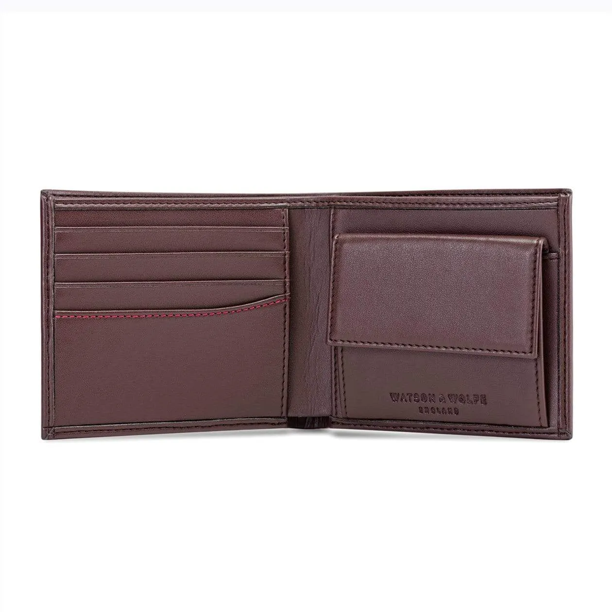 Vegan Leather RFID Protective Wallet with Coin Pocket | Chestnut Brown & Red