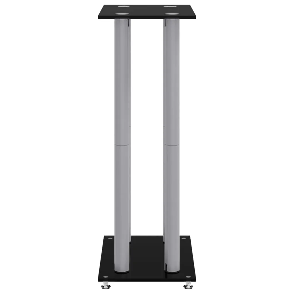 vidaXL Speaker Stands 2 pcs Black&Silver Tempered Glass 4 Pillars Design