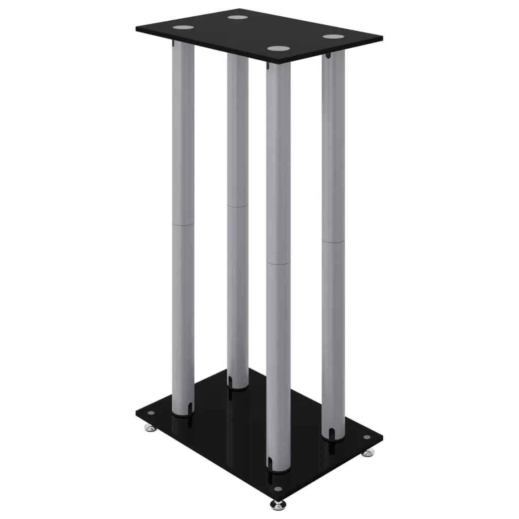 vidaXL Speaker Stands 2 pcs Black&Silver Tempered Glass 4 Pillars Design