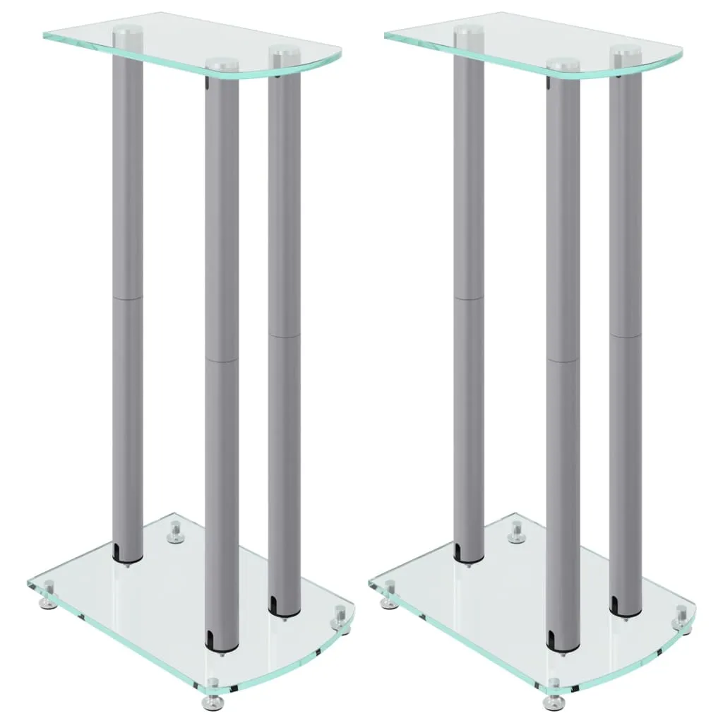 vidaXL Speaker Stands 2 pcs Silver Tempered Glass 3 Pillars Design