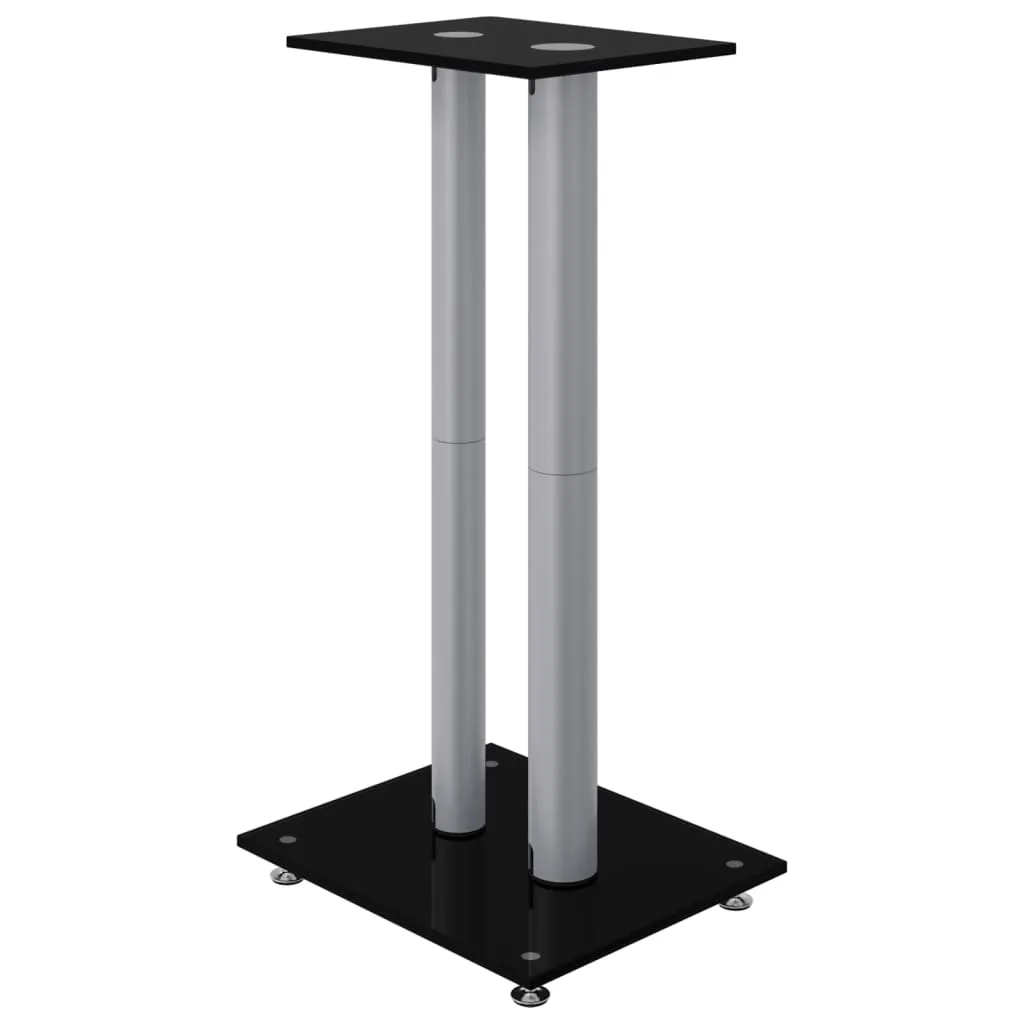 vidaXL Speaker Stands 2pcs Black&Silver Tempered Glass 2 Pillars Design