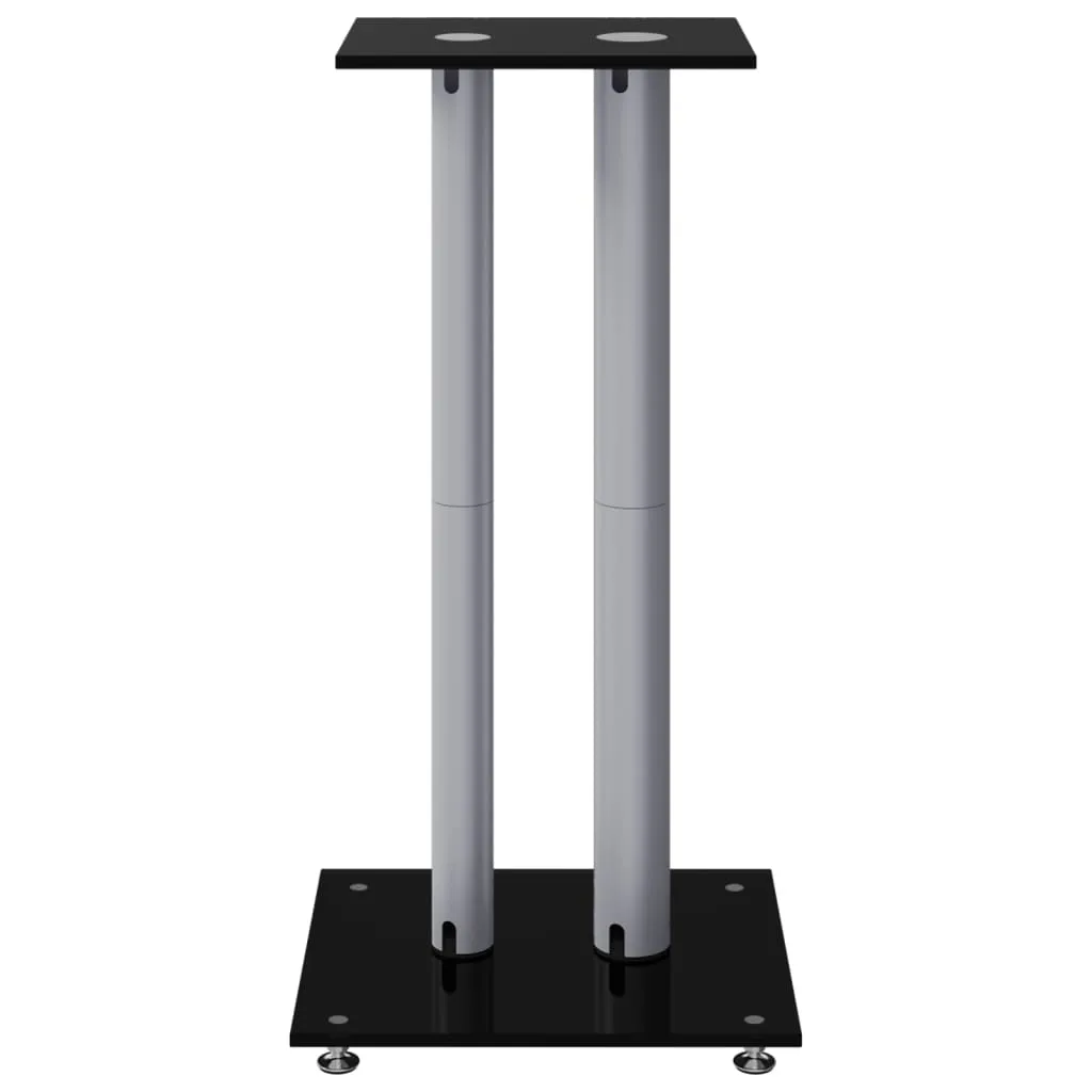 vidaXL Speaker Stands 2pcs Black&Silver Tempered Glass 2 Pillars Design