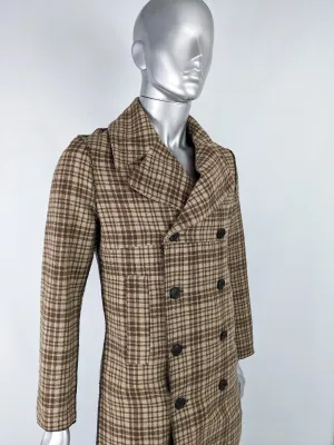 Vintage Brown Check Double Breasted Pea Coat, 1990s