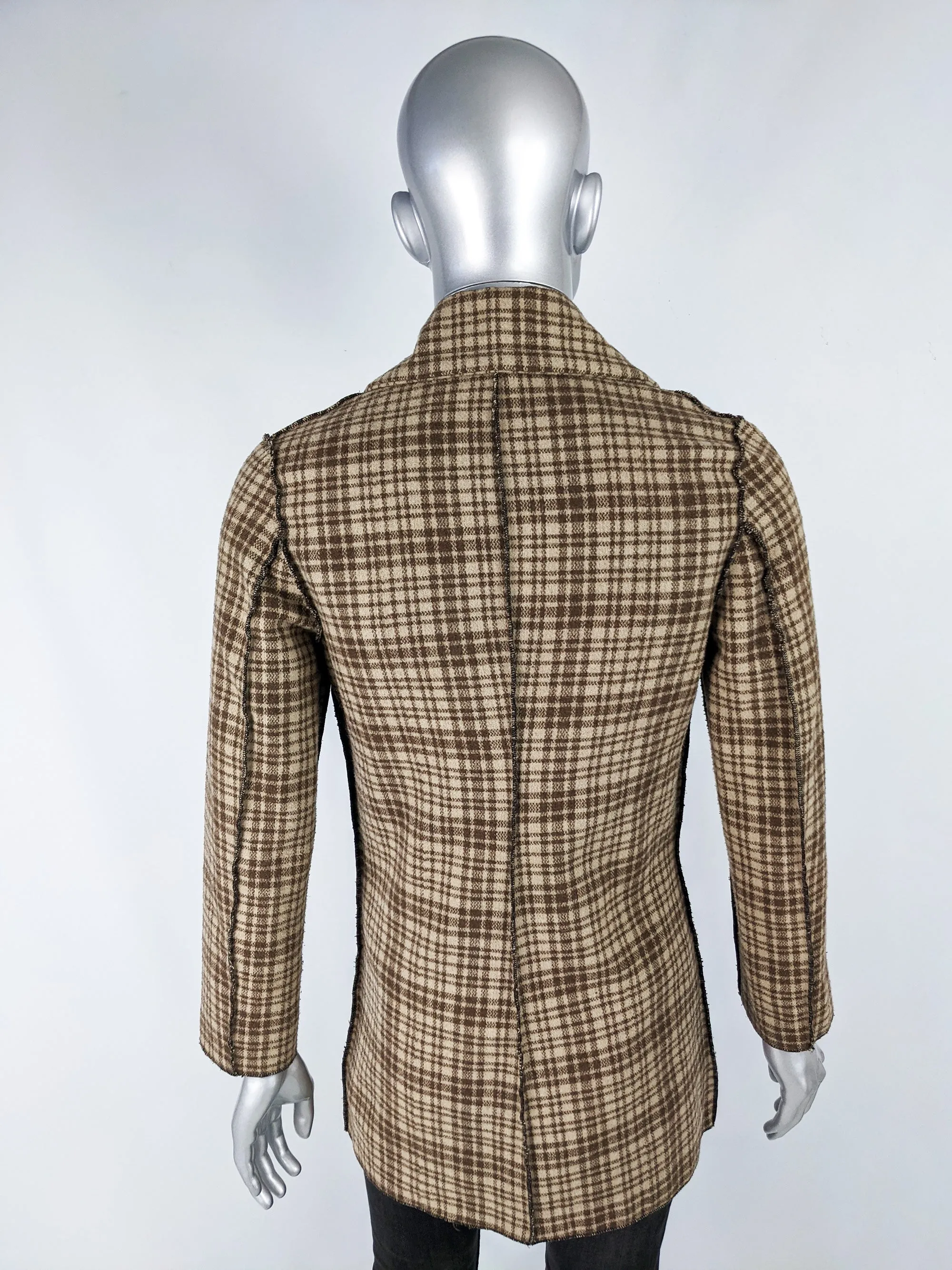 Vintage Brown Check Double Breasted Pea Coat, 1990s