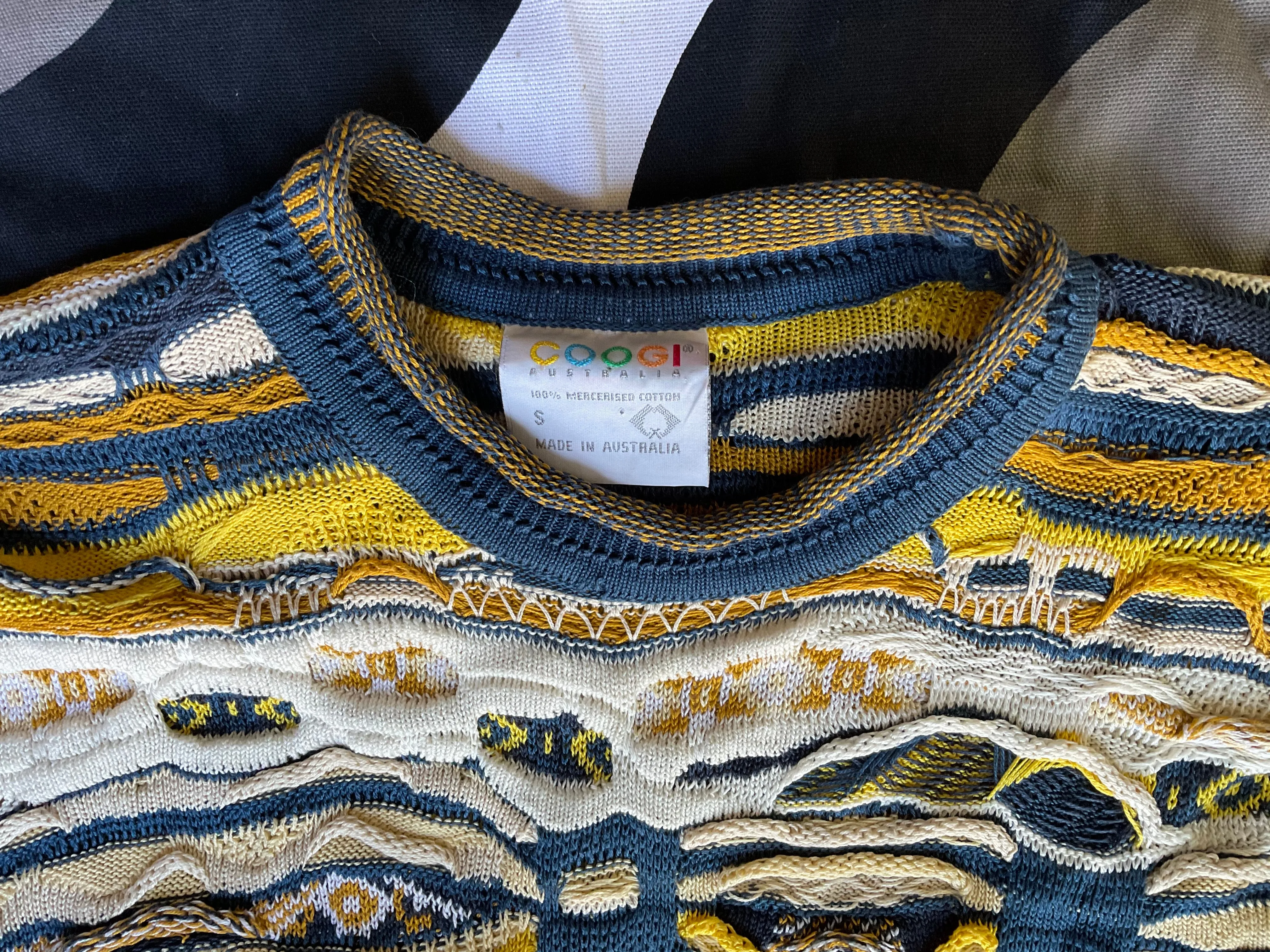 Vintage COOGI 3D knitted cotton crew neck jumper, Made in Australia, Small